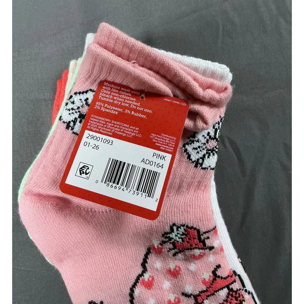 Strawberry Shortcake Womens Ankle Socks 5 Pair Pink Red‎ Green Size 4-10 AD0164